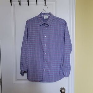 Lucky Brand shirt blue red plaid button down preppy office casual medium 15 neck